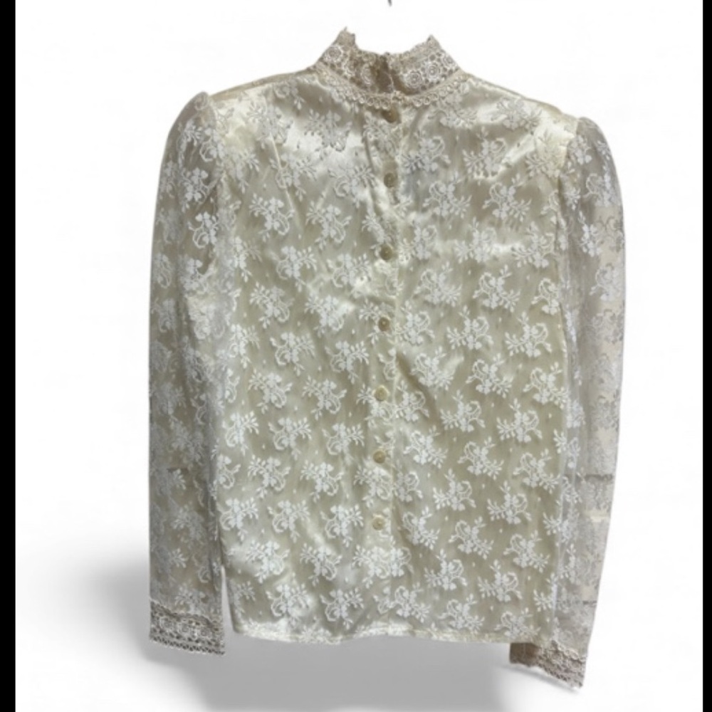 Vintage Scott McClintock blouse Size 10 Lace High Neck Victorian Boho Bridgeton - Picture 5 of 8